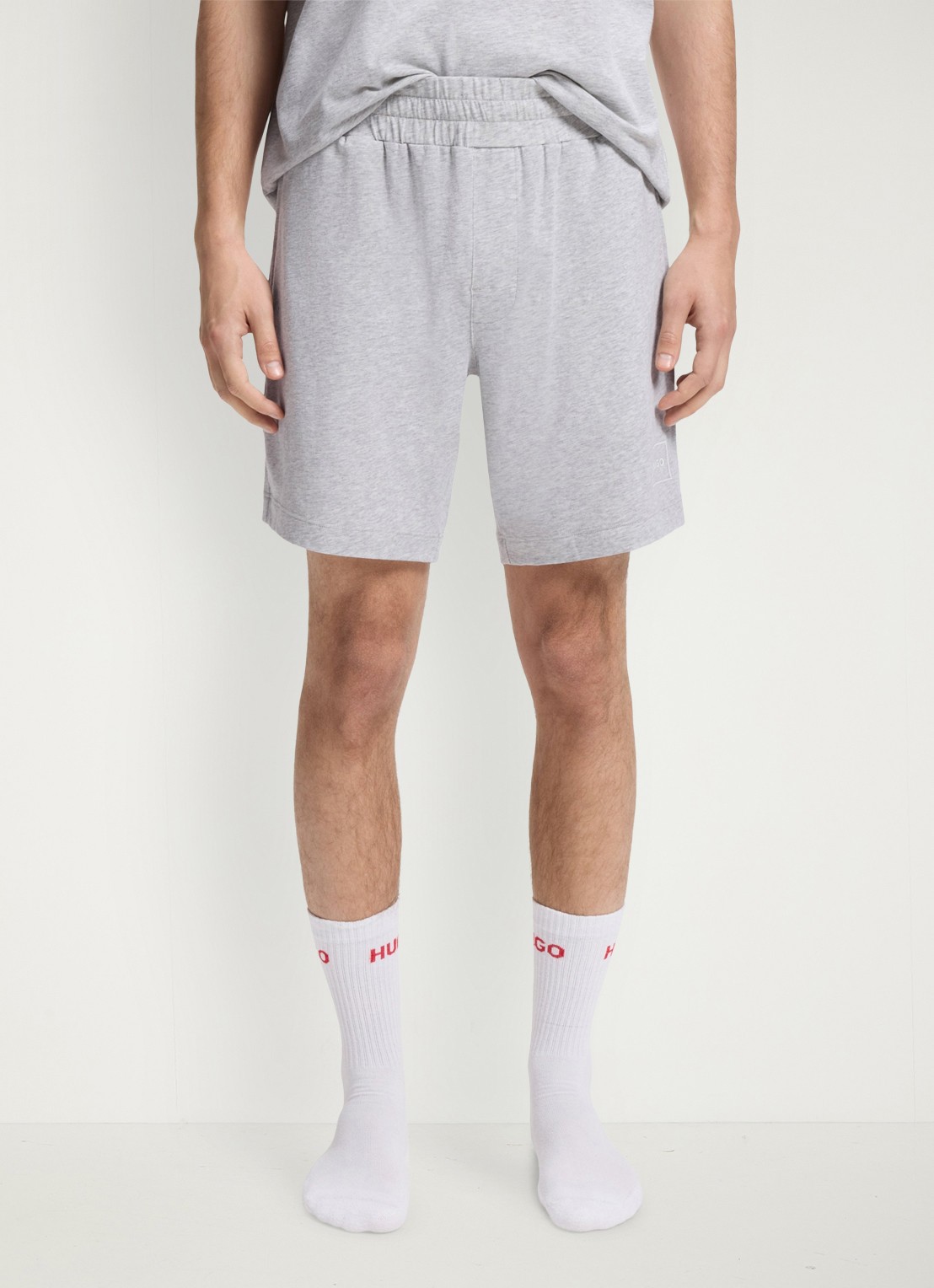 HUGO Lounge straight fit korte loungebroek met steekzakken - detail 2 light/pastel grey-052 / grijs