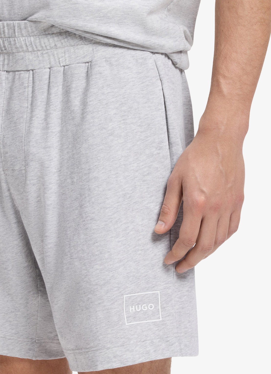 HUGO Lounge straight fit korte loungebroek met steekzakken - detail 3 light/pastel grey-052 / grijs