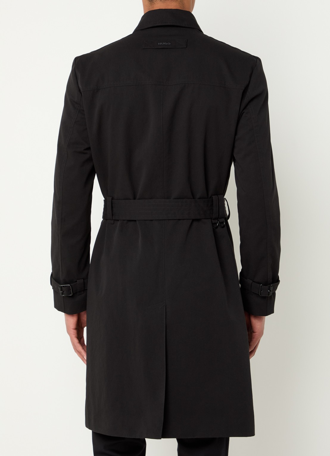 HUGO Maluks double-breasted trenchcoat met ceintuur - achterkant 2 zwart