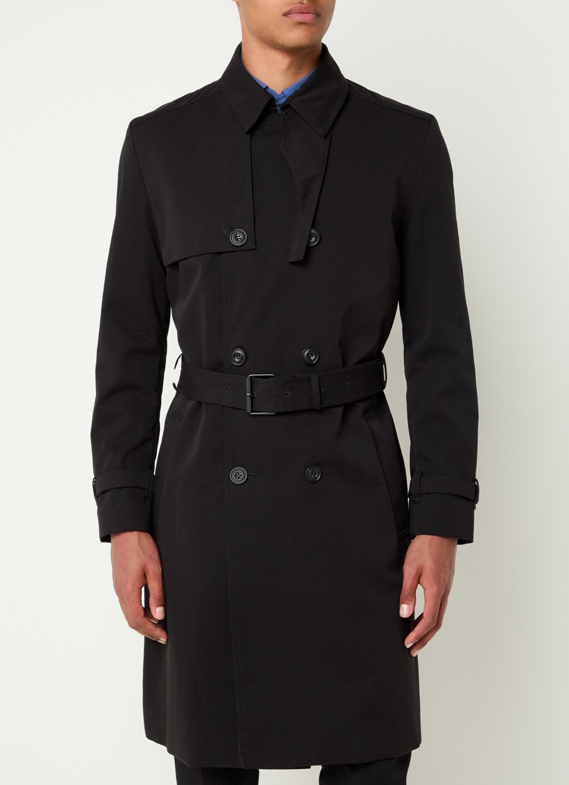 HUGO Maluks double-breasted trenchcoat met ceintuur - detail zwart