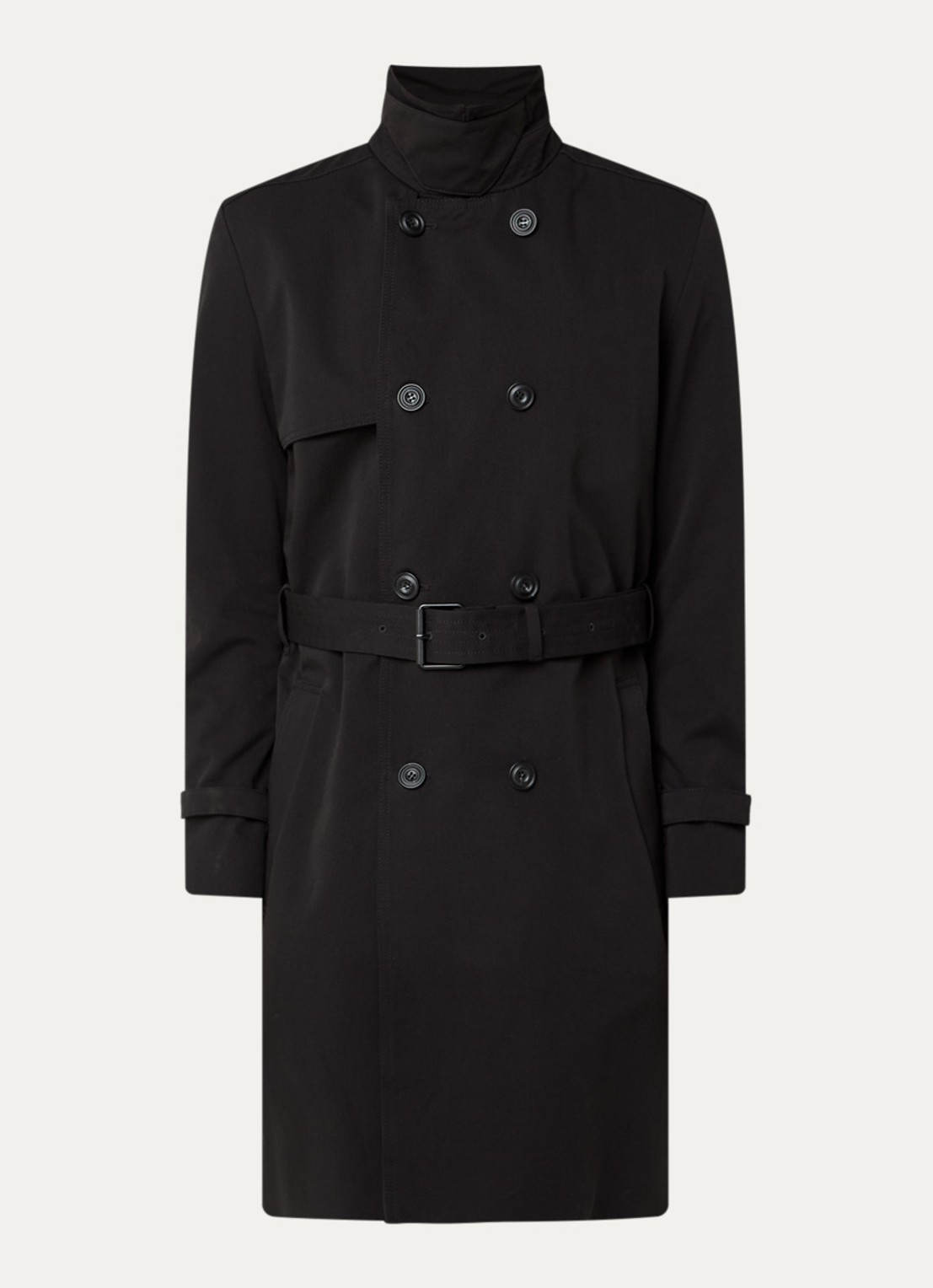 HUGO Maluks double-breasted trenchcoat met ceintuur - voorkant 3 zwart