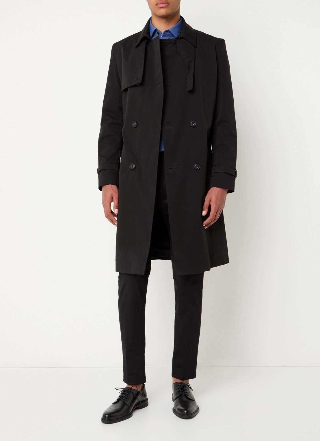 HUGO Maluks double-breasted trenchcoat met ceintuur - voorkant 4 zwart