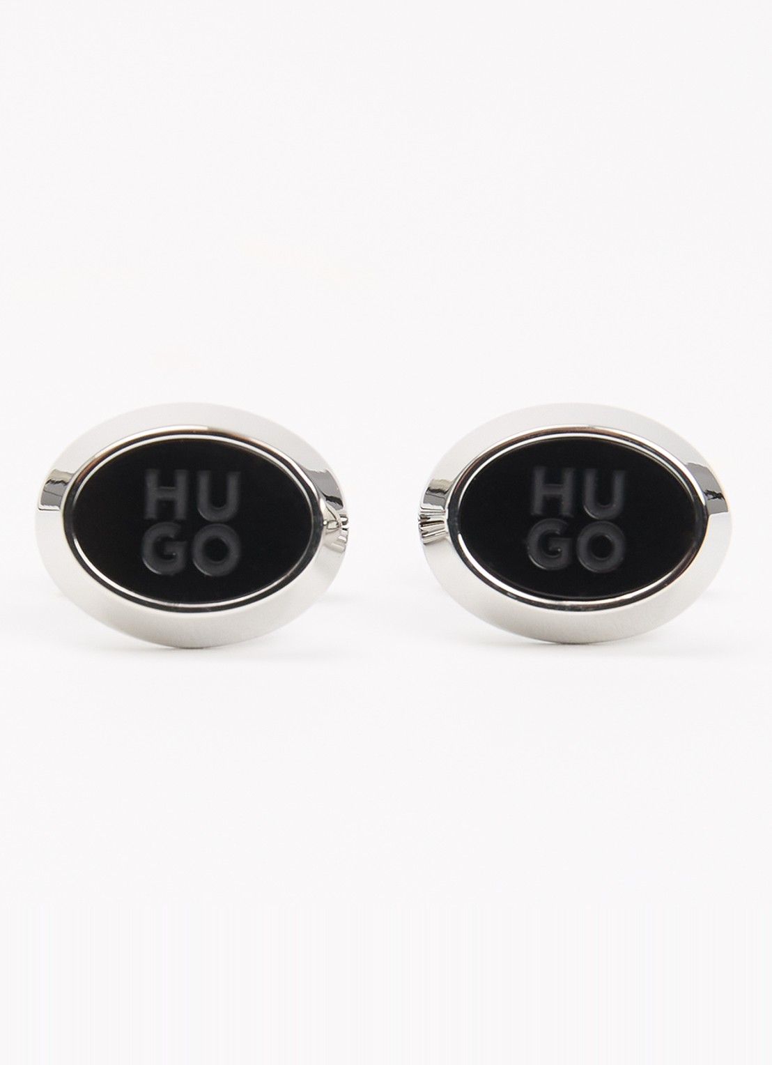 HUGO Manchetknopen met logo   - voorkant zilver