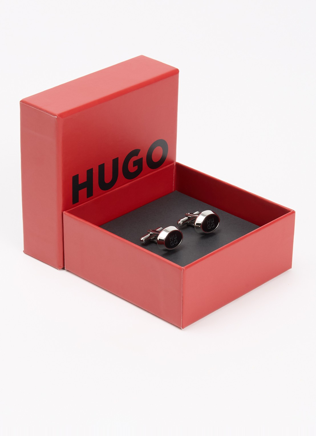 HUGO Manchetknopen met logo   - voorkant 2 zilver