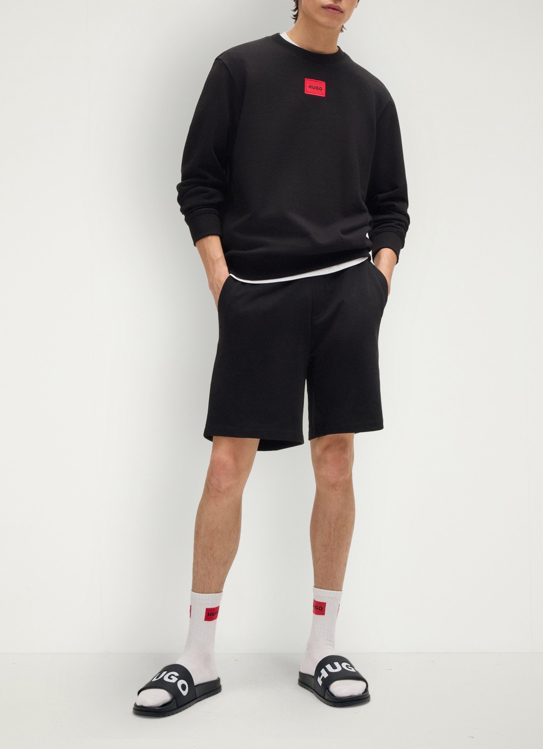 HUGO Match It slipper met logo - voorkant 5 zwart