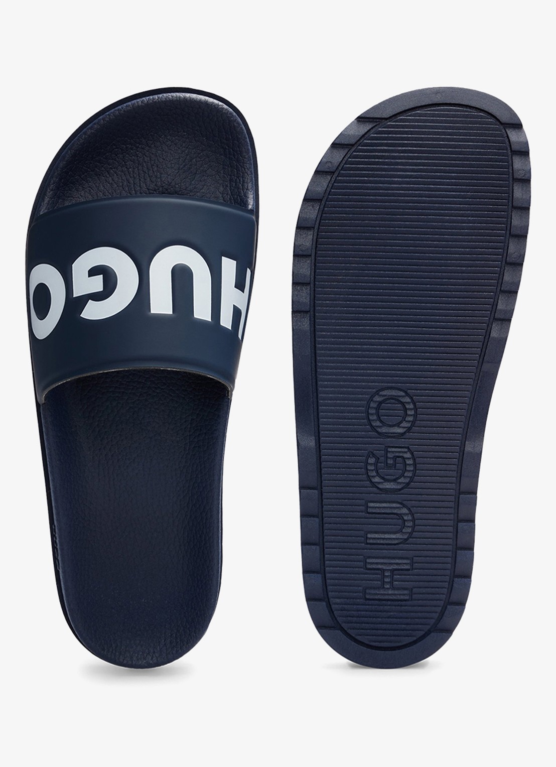 HUGO Match It slipper met logo - detail donkerblauw