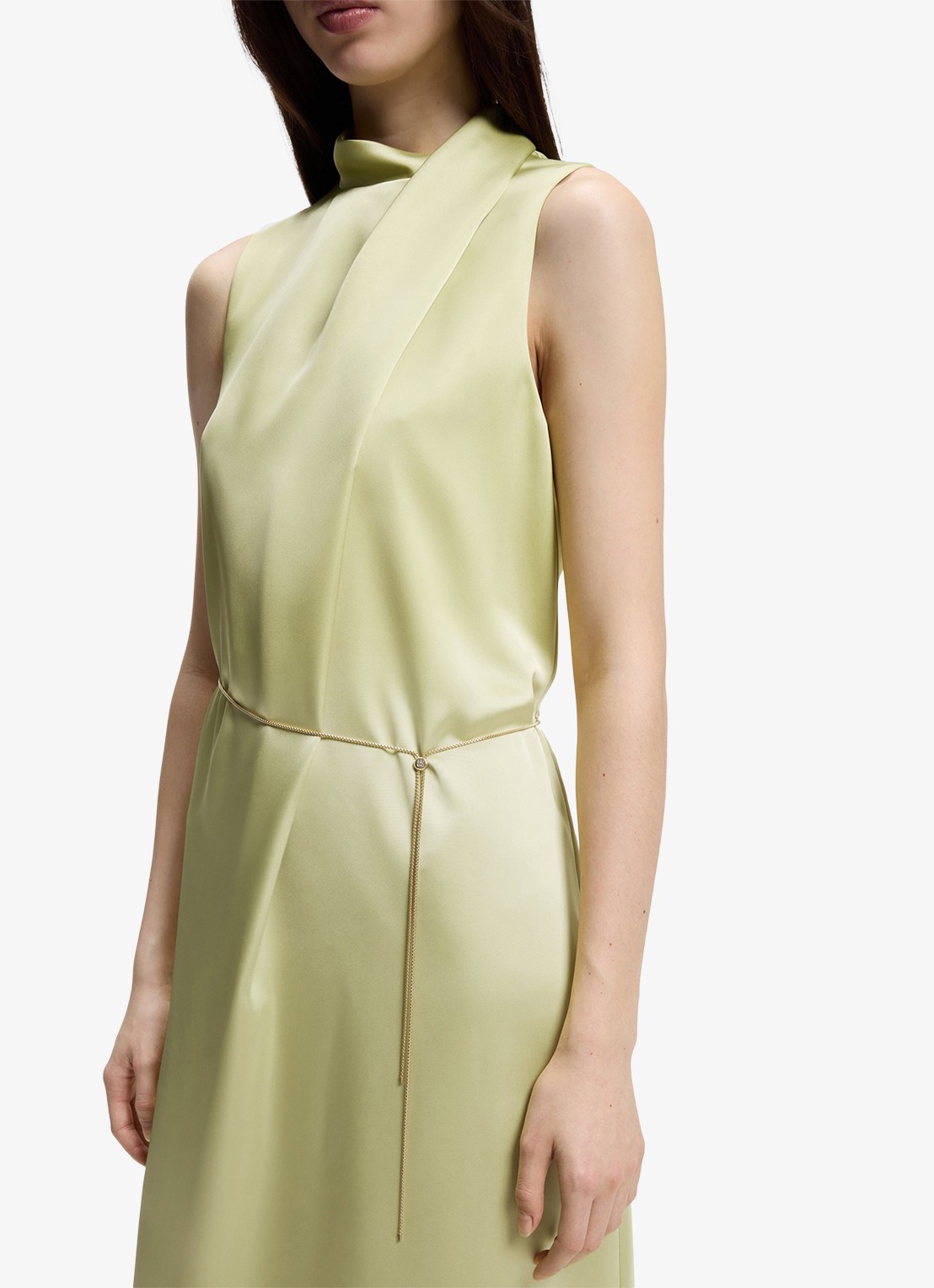 HUGO Maxi jurk met ceintuur - detail 5 lichtgroen