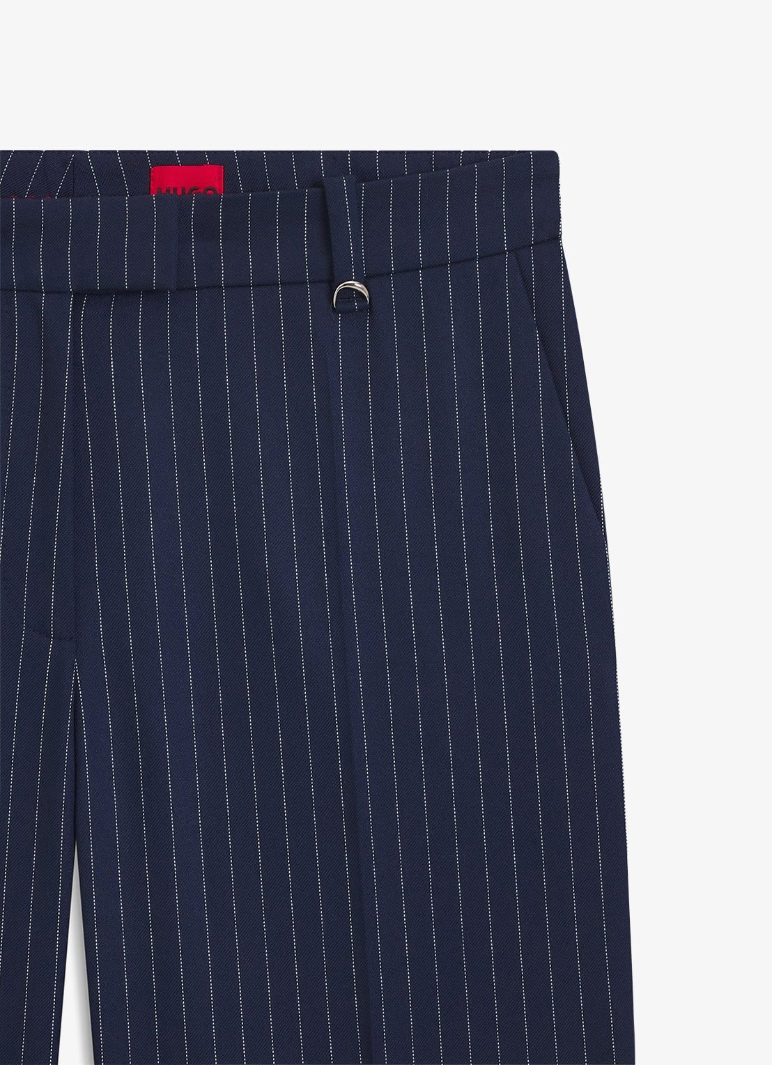 HUGO Mid waist flared fit pantalon met streepprint - detail 6 donkerblauw