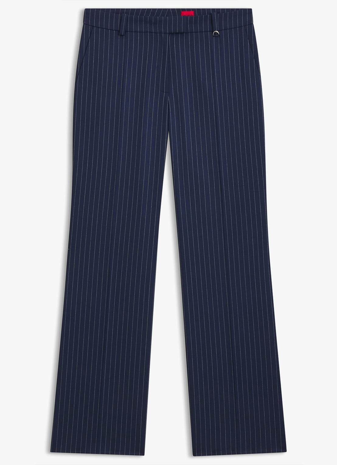 HUGO Mid waist flared fit pantalon met streepprint - voorkant donkerblauw