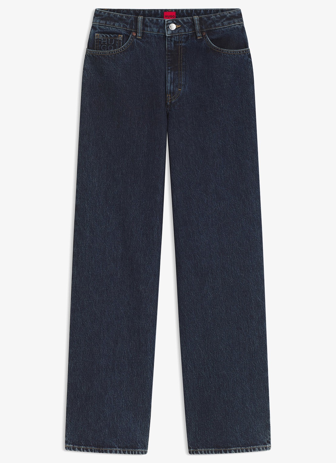 HUGO Mid waist straight fit jeans met donkere wassing - voorkant navy-415 / blauw