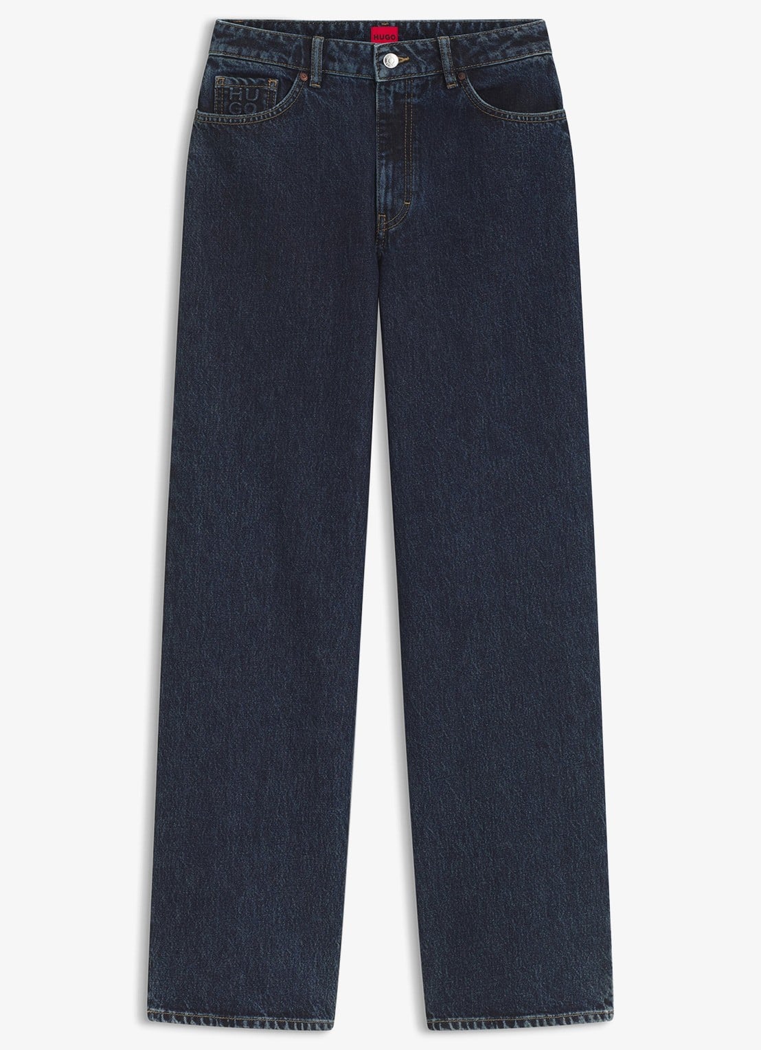 HUGO Mid waist straight fit jeans met donkere wassing - voorkant 6 navy-415 / blauw