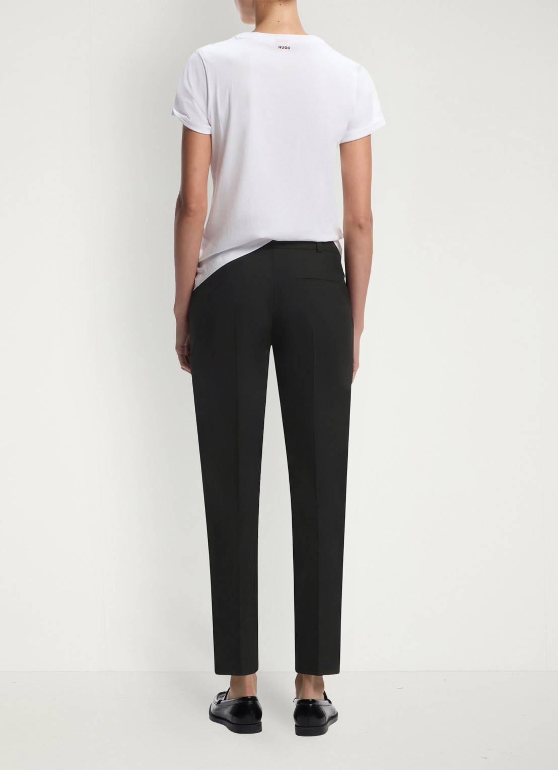 HUGO Mid waist tapered fit pantalon met steekzakken - achterkant 4 zwart