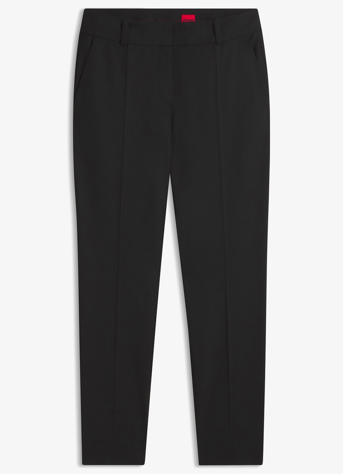 HUGO Mid waist tapered fit pantalon met steekzakken - voorkant 5 zwart