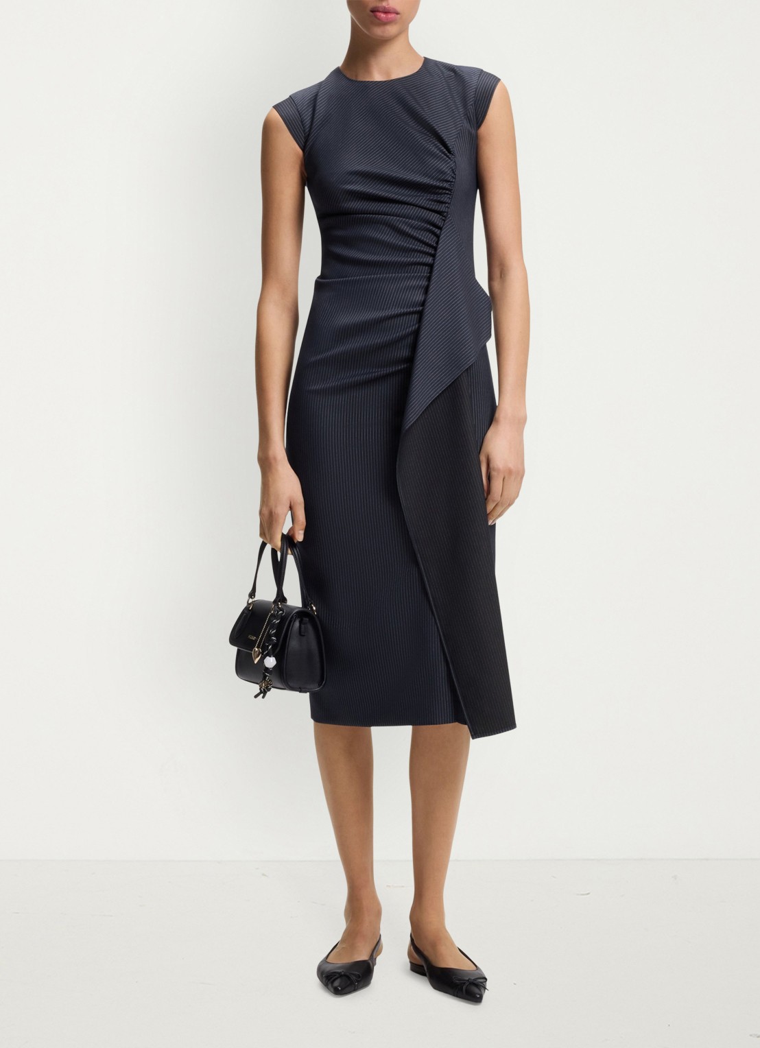 HUGO Midi jurk met gedrapeerd detail - detail 3 donkerblauw