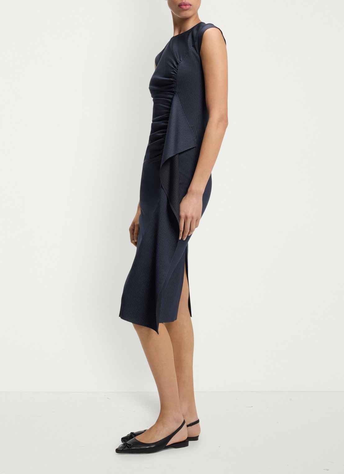 HUGO Midi jurk met gedrapeerd detail - detail 4 donkerblauw