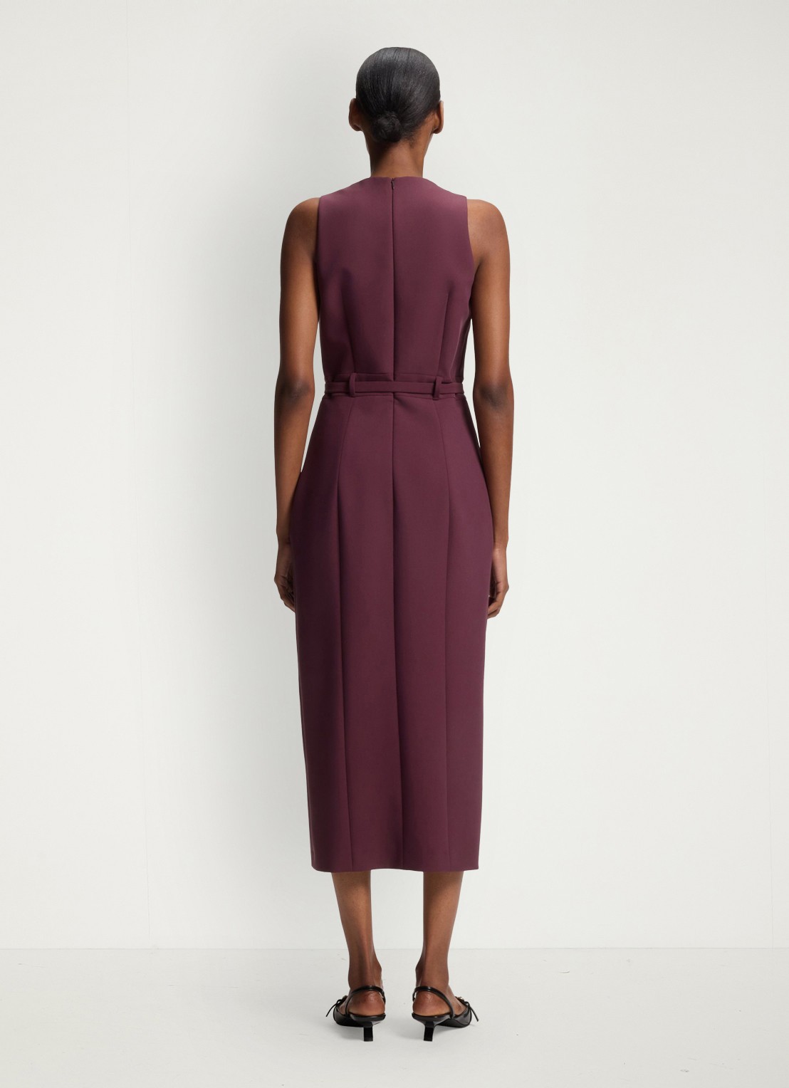 HUGO Midi jurk met V-hals en ceintuur - achterkant 3 aubergine