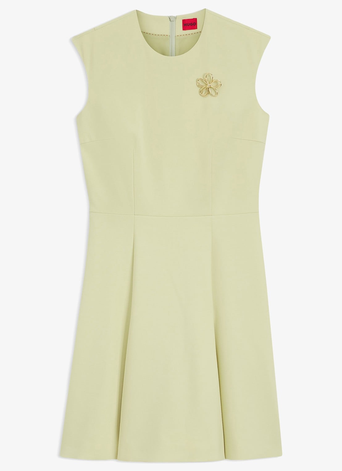 HUGO Mini A-lijn jurk met broche - voorkant beige