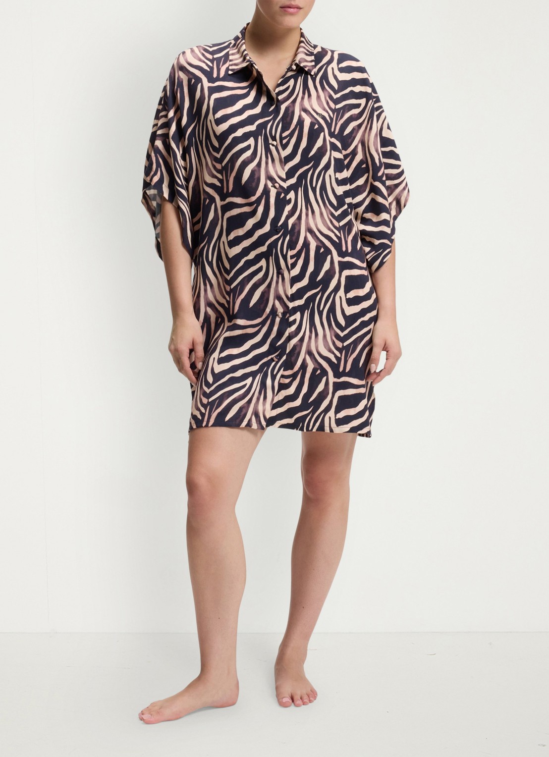HUGO Mini blousejurk met grafische print - detail zwart