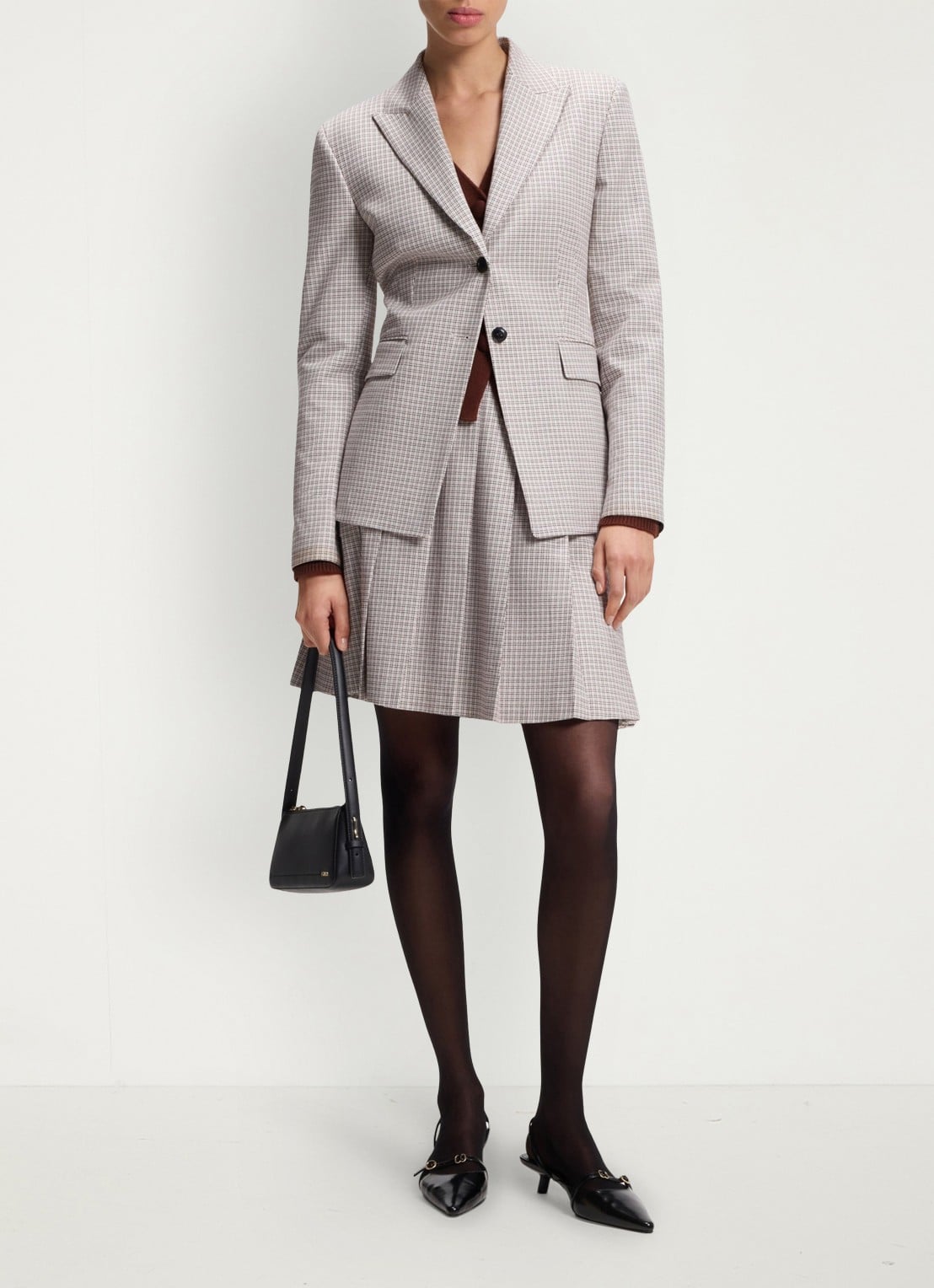 HUGO Mini rok met ruitdessin - voorkant 3 beige
