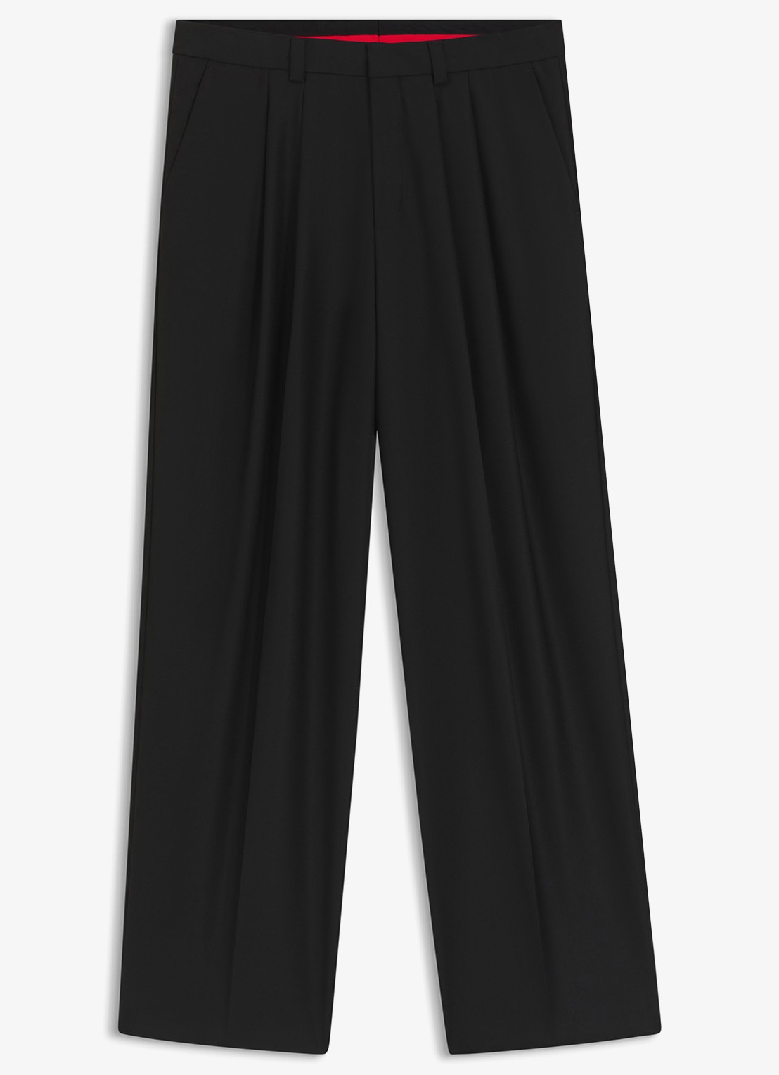 HUGO Modern fit pantalon in wolblend met persplooi - voorkant 2 zwart