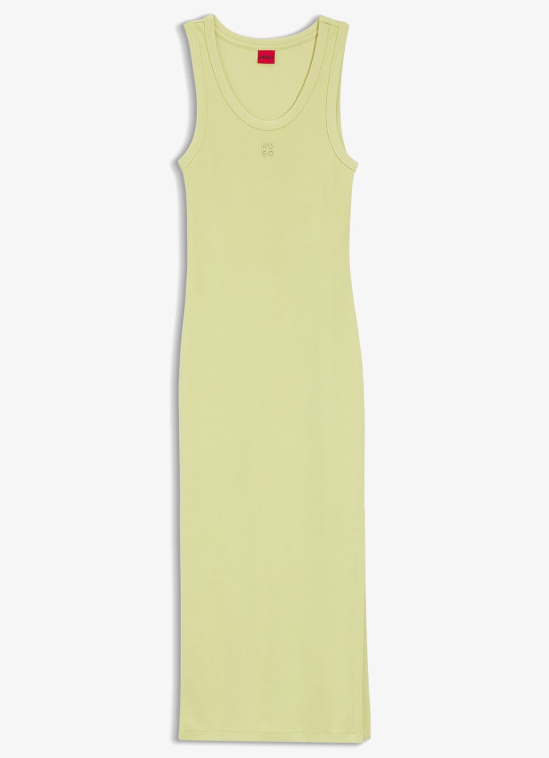 HUGO Nalimera midi kokerjurk met logo en split - voorkant medium beige-267 / beige