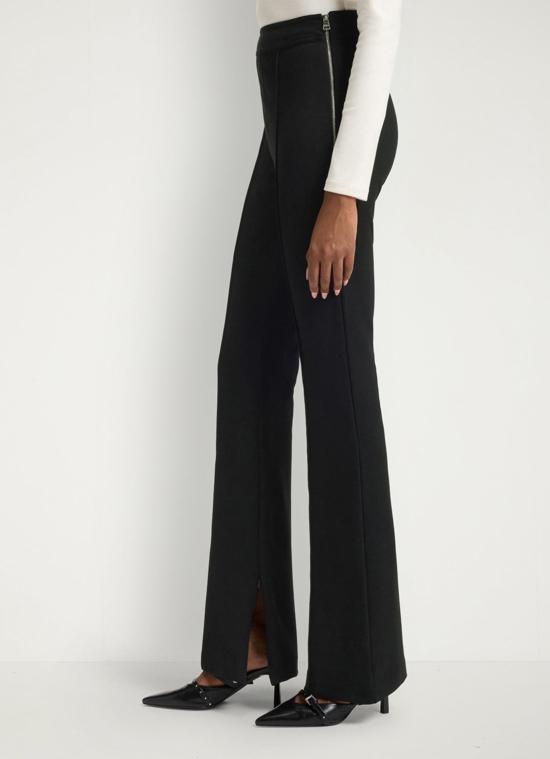 HUGO Nalvasi high waist flared fit pantalon met siernaad - detail 4 zwart