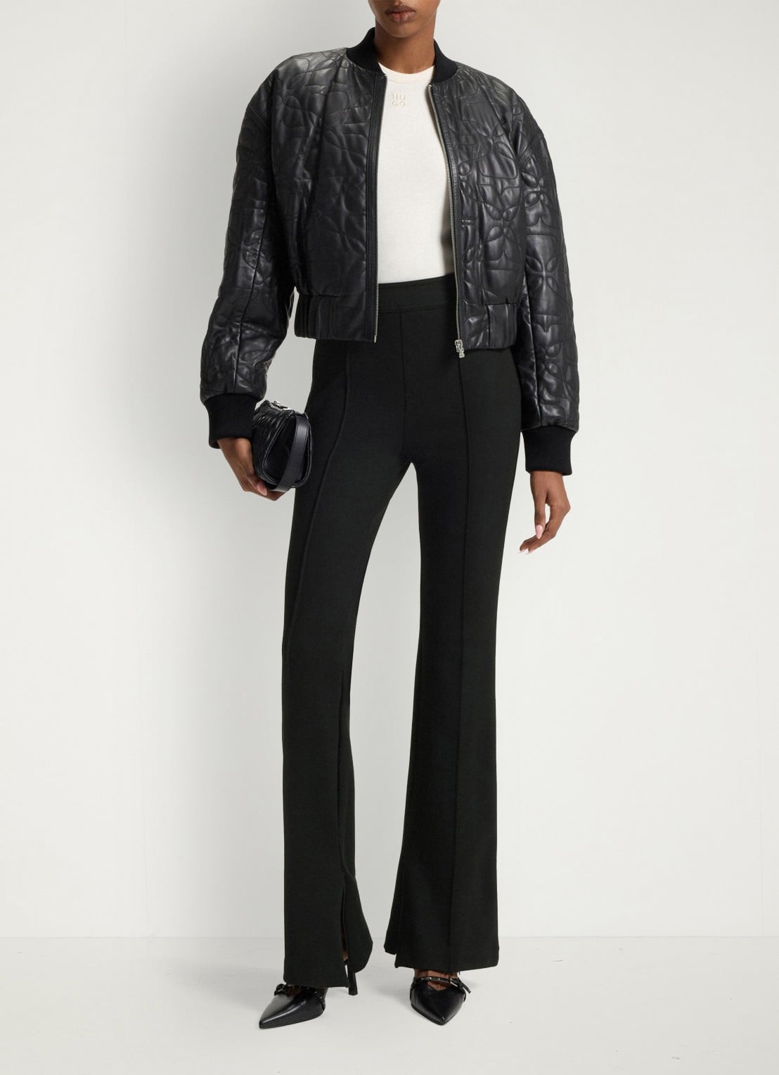 HUGO Nalvasi high waist flared fit pantalon met siernaad - voorkant 2 zwart