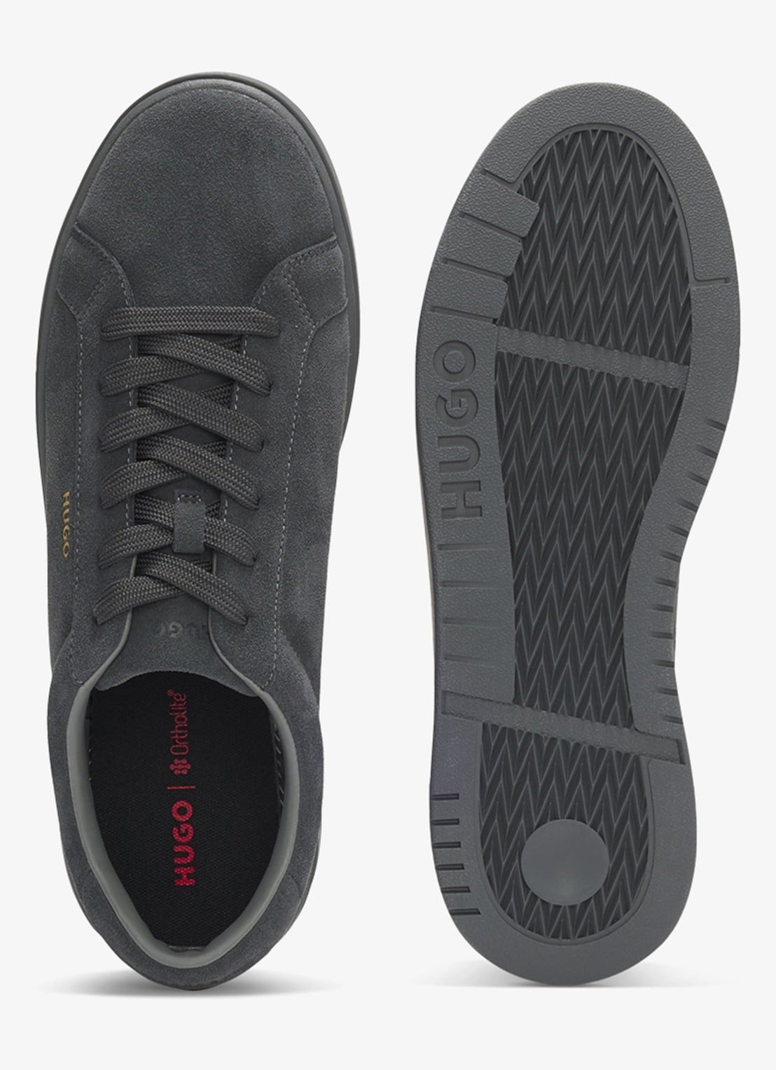 HUGO Neston_tenn_sd sneakers van suède met logo - achterkant dark grey-024 / grijs