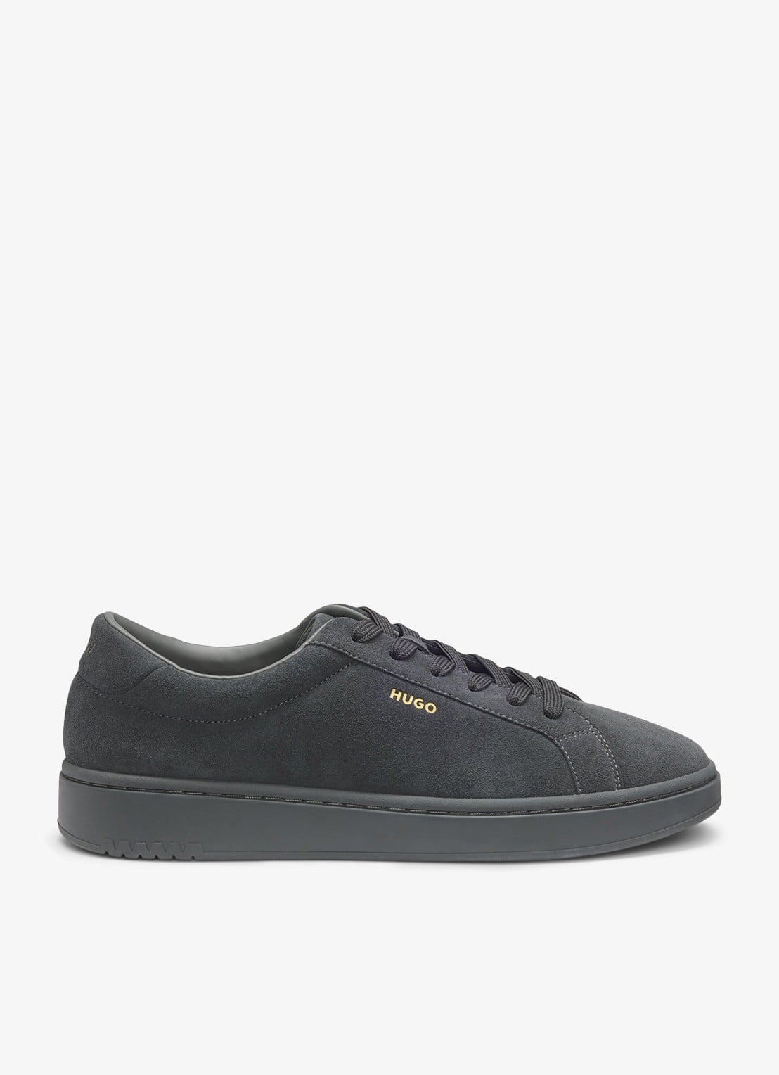 HUGO Neston_tenn_sd sneakers van suède met logo - voorkant 4 dark grey-024 / grijs