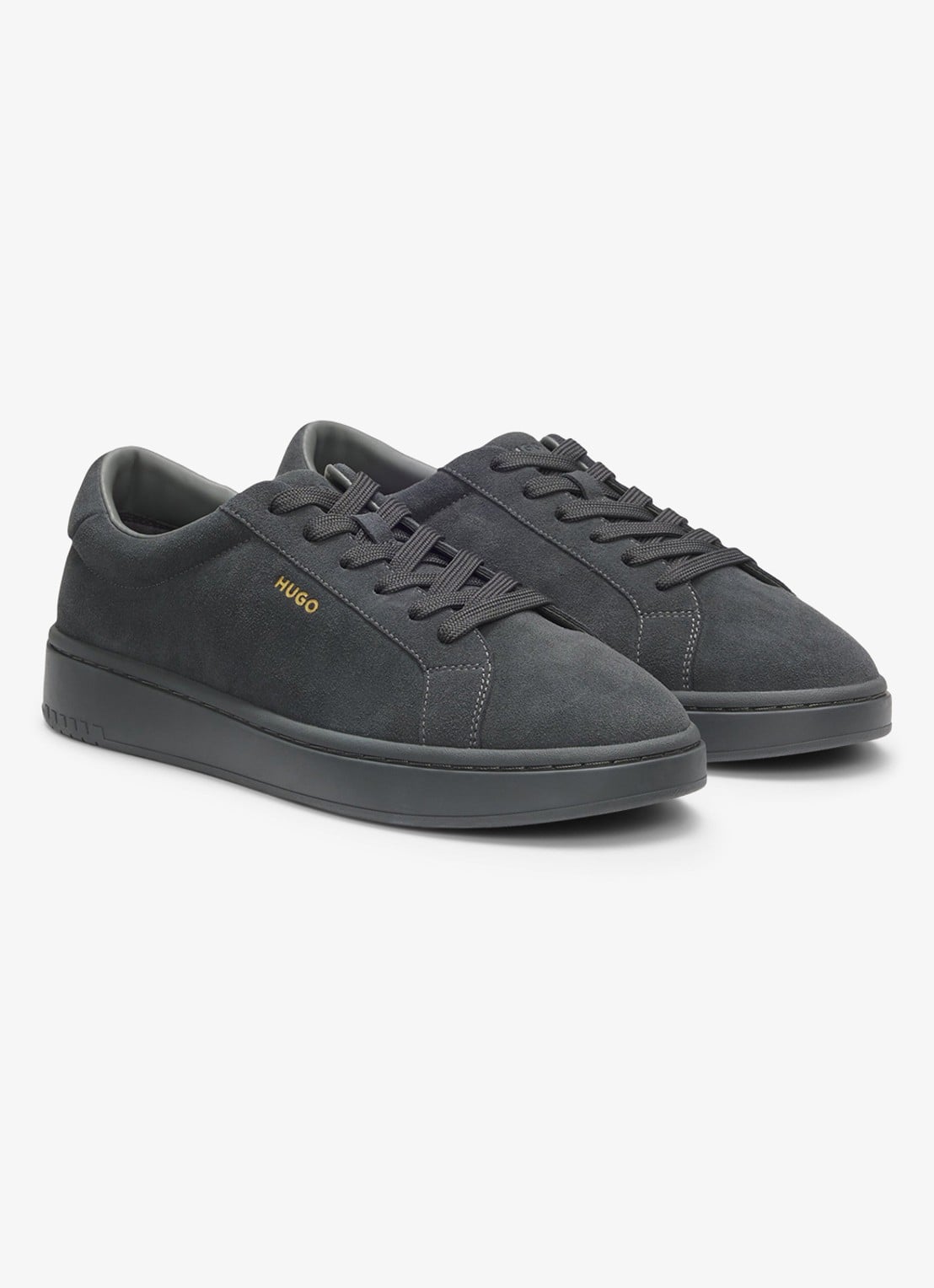 HUGO Neston_tenn_sd sneakers van suède met logo - voorkant 5 dark grey-024 / grijs