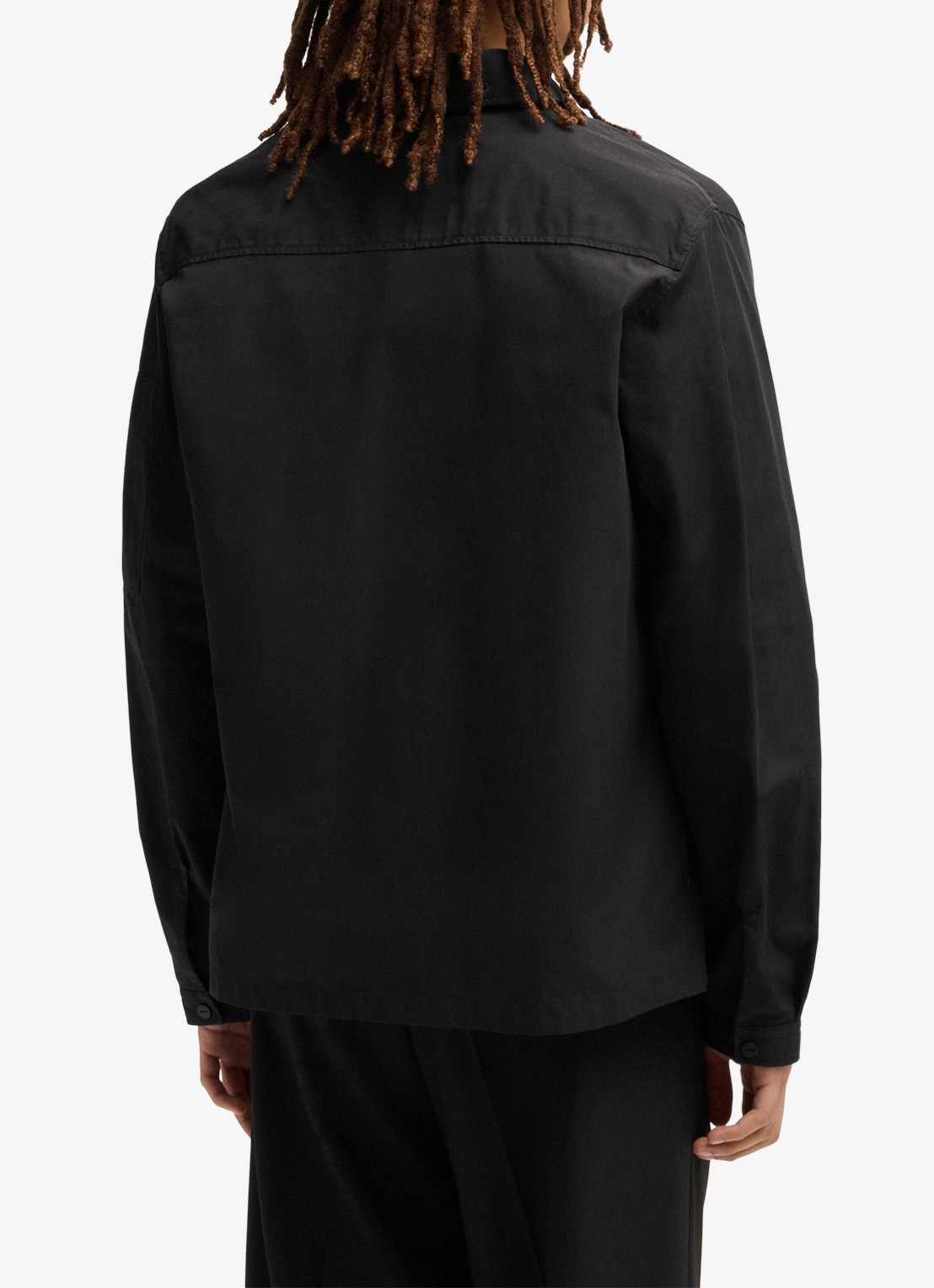 HUGO Overshirt van canvas en een katoenmix met ritssluiting en logolabel - achterkant black-001 / zwart
