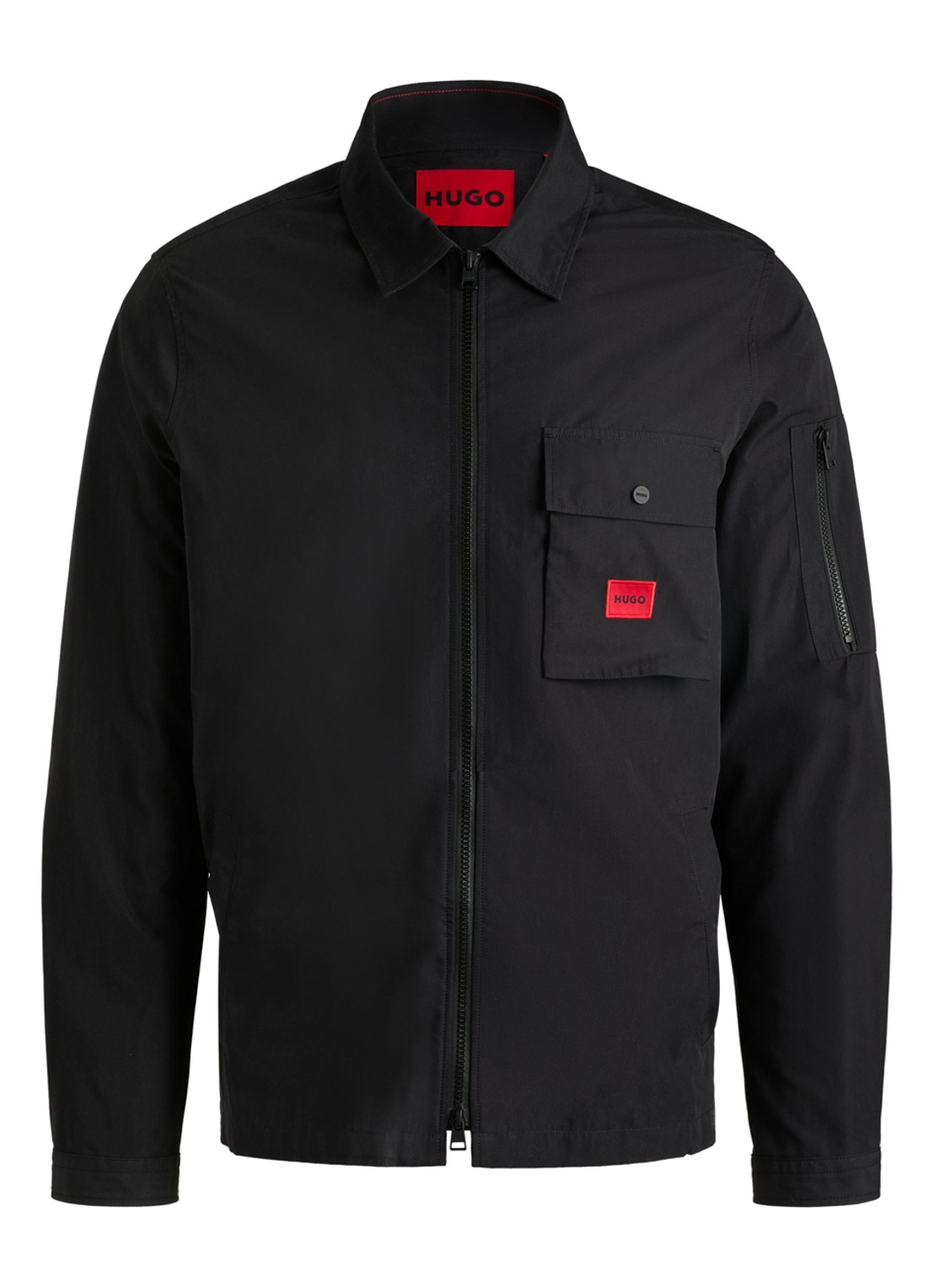 HUGO Overshirt van canvas en een katoenmix met ritssluiting en logolabel - voorkant 4 black-001 / zwart