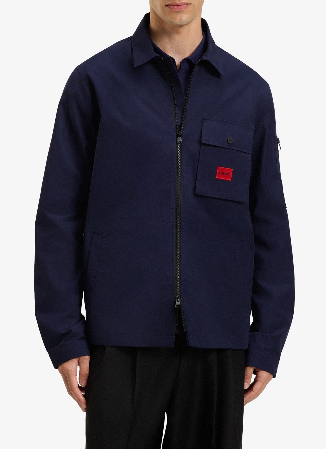 HUGO Overshirt van canvas en een katoenmix met ritssluiting en logolabel - detail 4 navy-418 / blauw