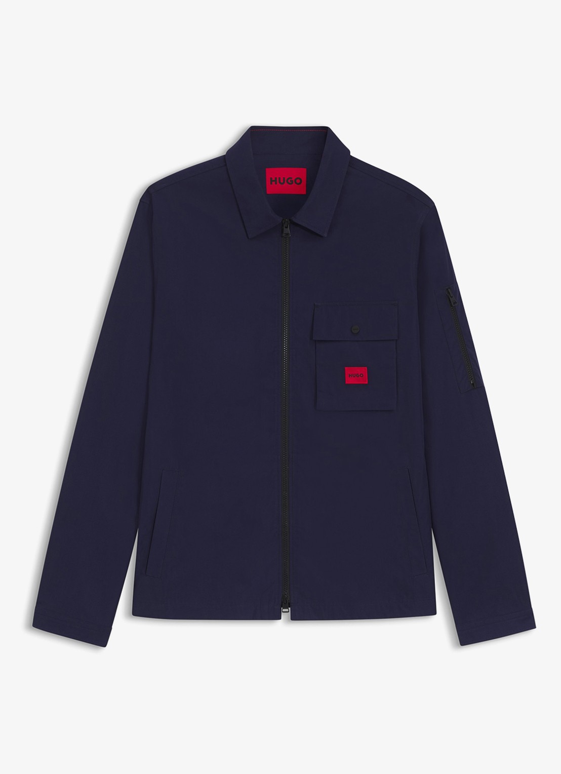 HUGO Overshirt van canvas en een katoenmix met ritssluiting en logolabel - voorkant 2 navy-418 / blauw