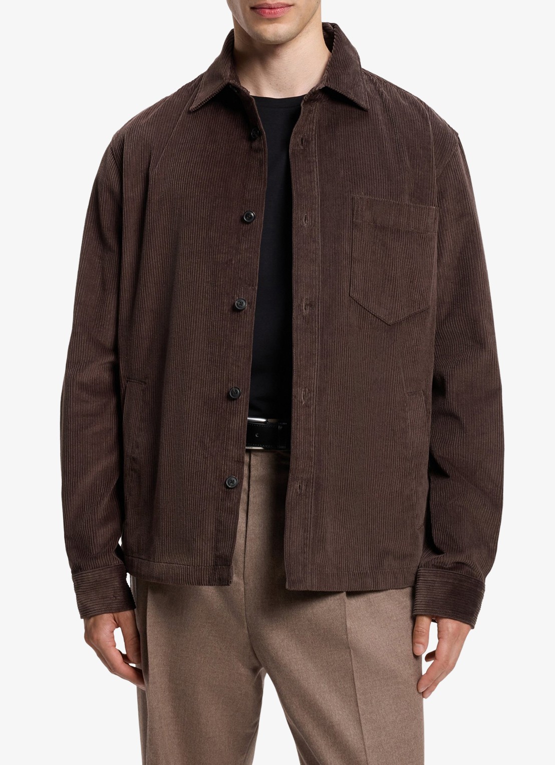 HUGO Overshirt van corduroy met borstzak - detail 4 bruin