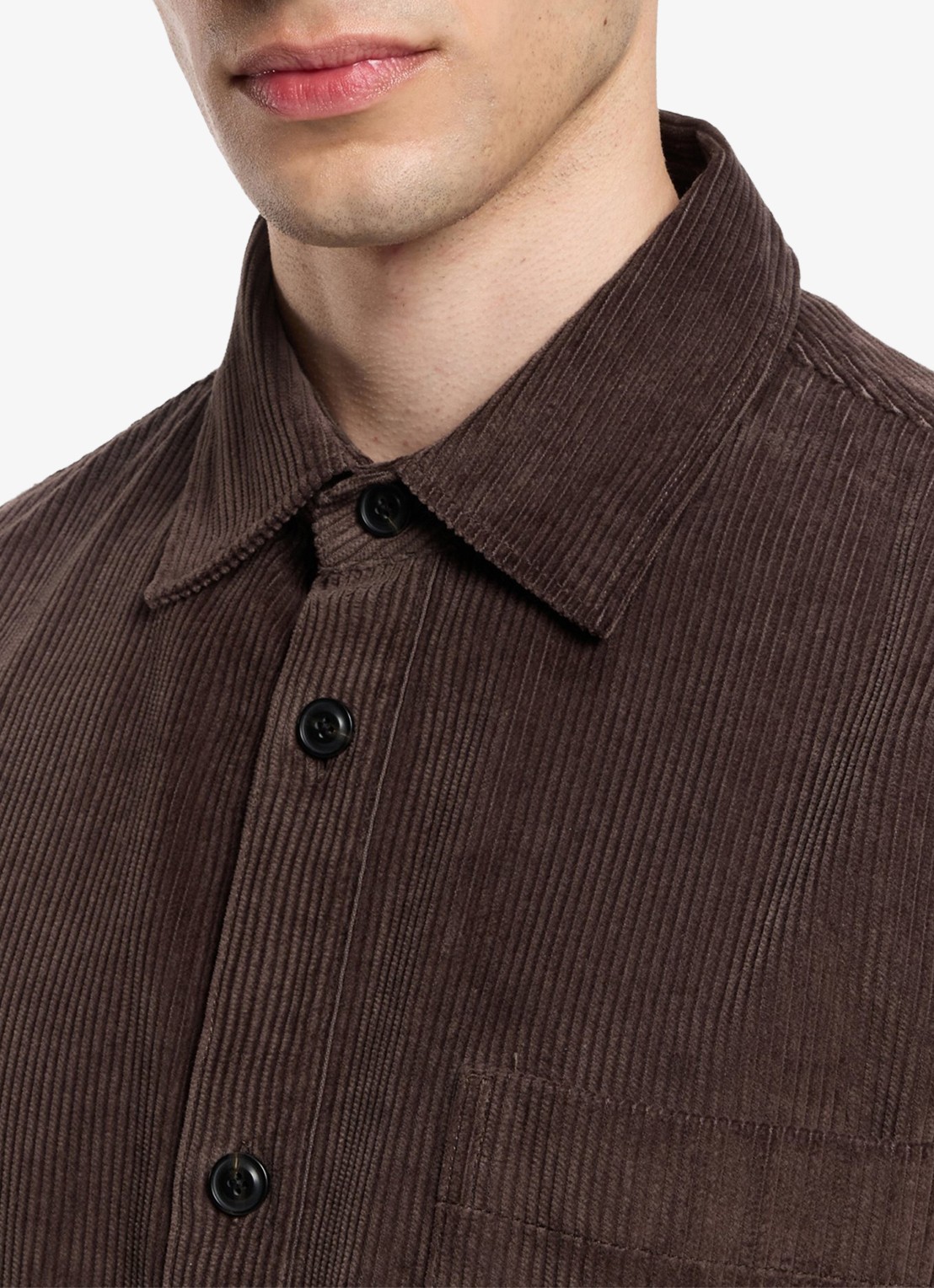 HUGO Overshirt van corduroy met borstzak - detail 5 bruin