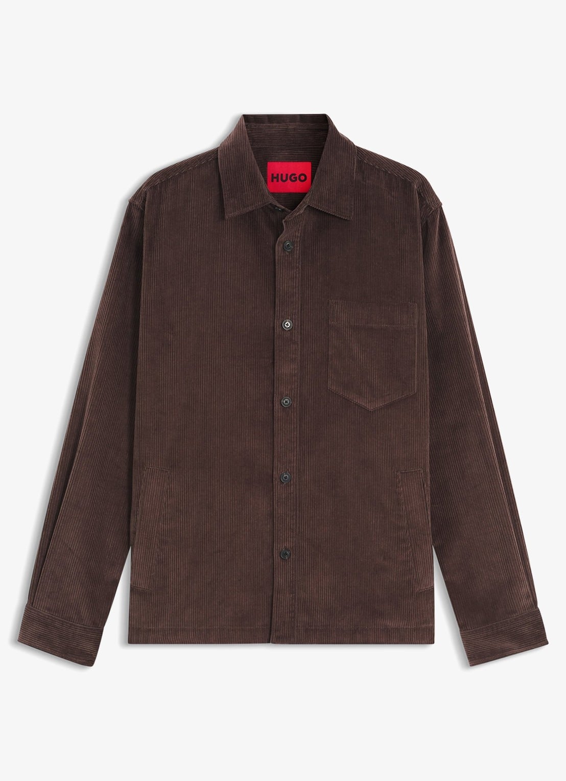 HUGO Overshirt van corduroy met borstzak - voorkant 2 bruin
