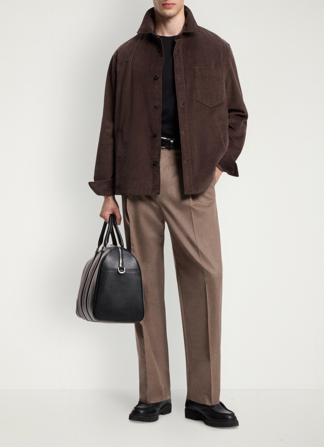 HUGO Overshirt van corduroy met borstzak - voorkant 3 bruin