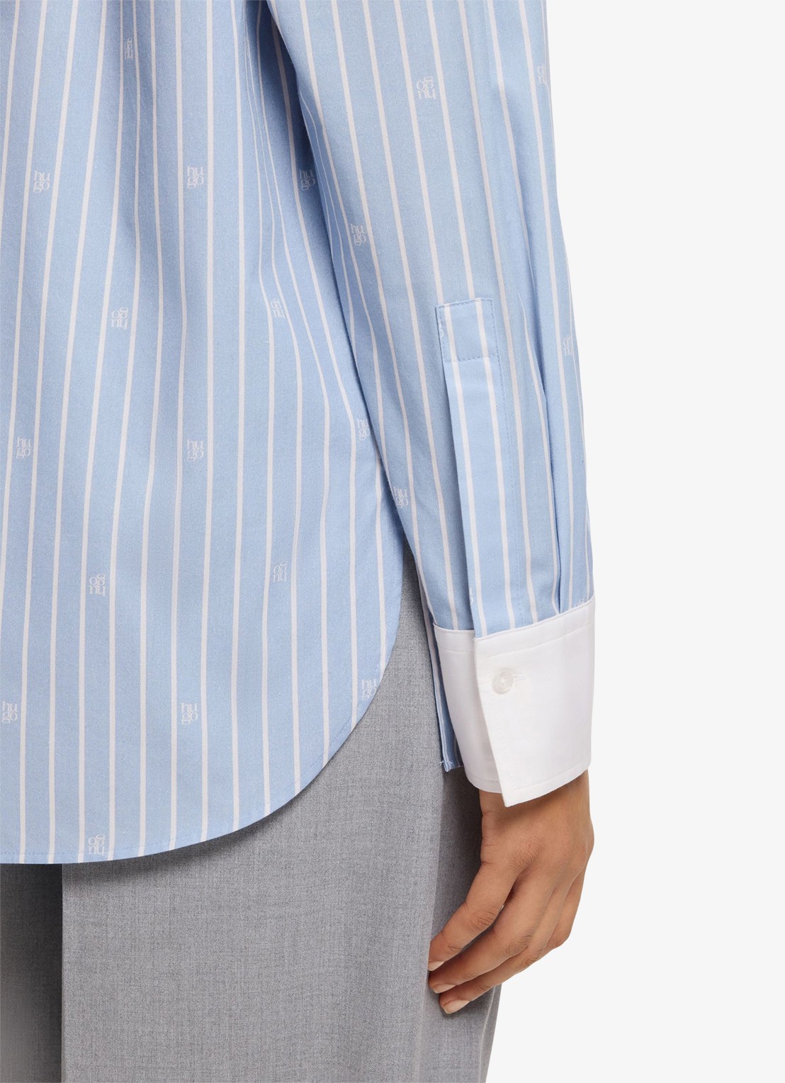 HUGO Oversized blouse met streepprint - detail 3 blauw