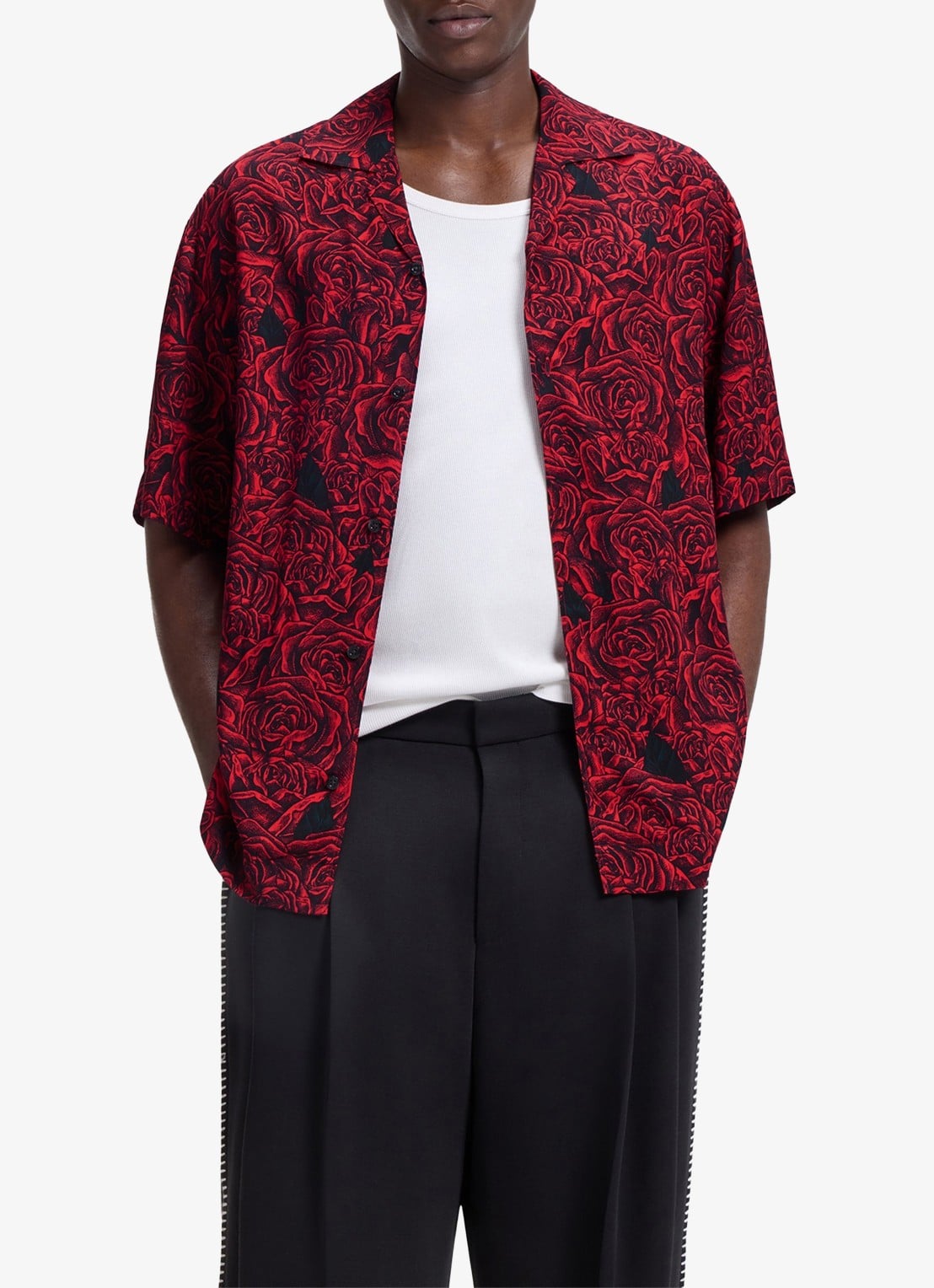 HUGO Oversized overshirt met grafische print - detail rood