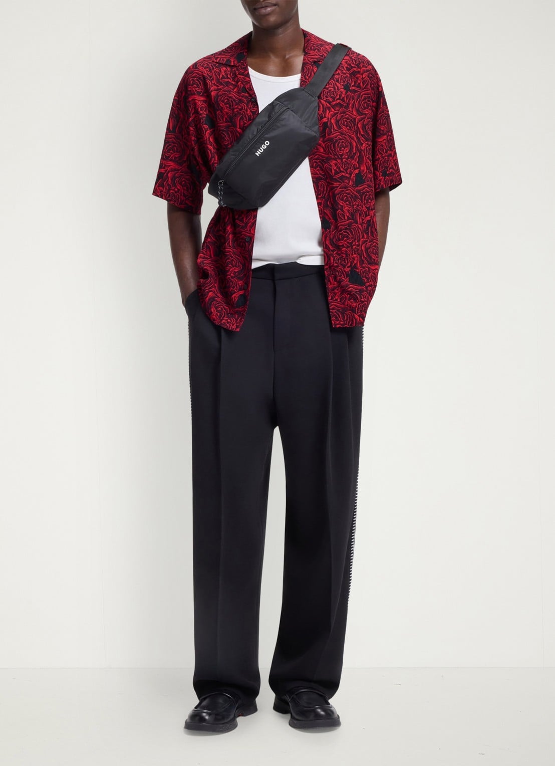HUGO Oversized overshirt met grafische print - voorkant 5 rood