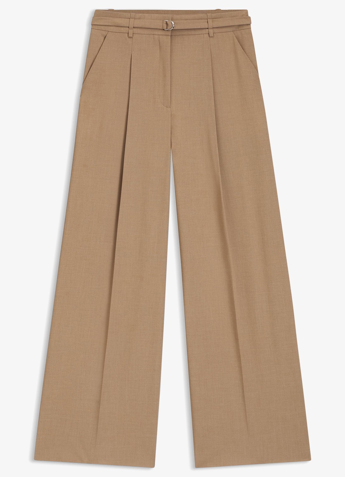 HUGO Pantalon met plooien en ceintuur - voorkant 4 camel