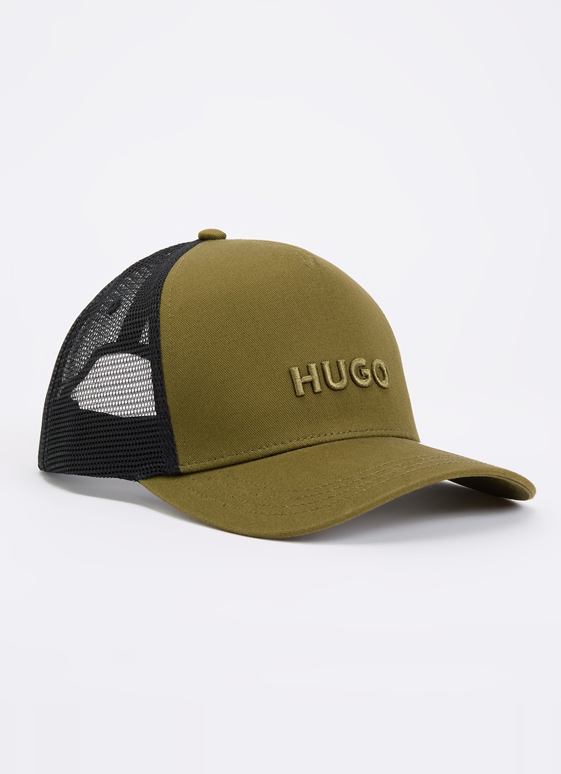 HUGO Pet van katoenen twill met mesh panelen - voorkant 2 bronsgroen
