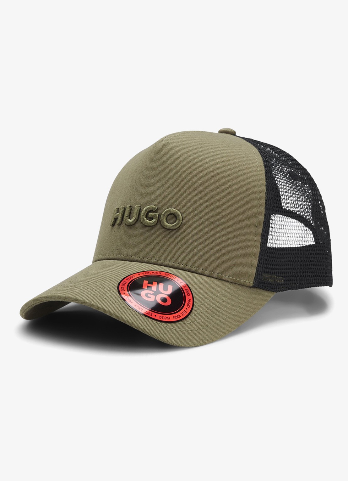 HUGO Pet van katoenen twill met mesh panelen - voorkant 2 open green-388 / groen