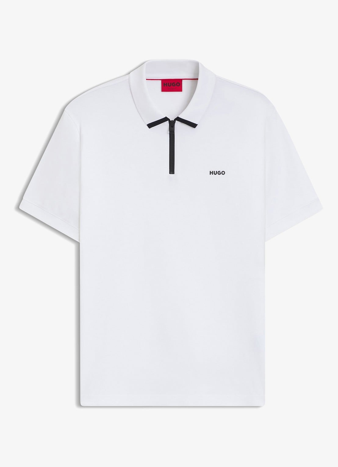 HUGO Polo van katoenpiqué met contrastlogo - voorkant 4 white-100 / wit