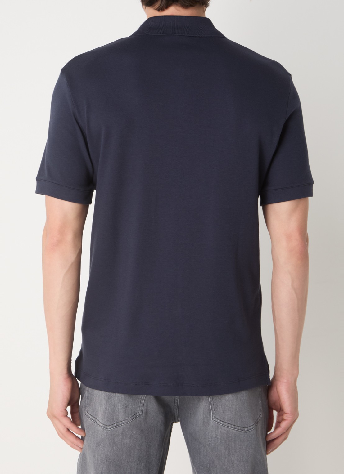 HUGO Polo van katoenpiqué met contrastlogo - achterkant dark blue-405 / blauw