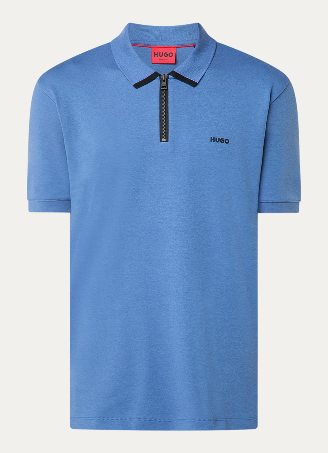 HUGO Polo van katoenpiqué met contrastlogo - voorkant 3 medium blue-427 / blauw