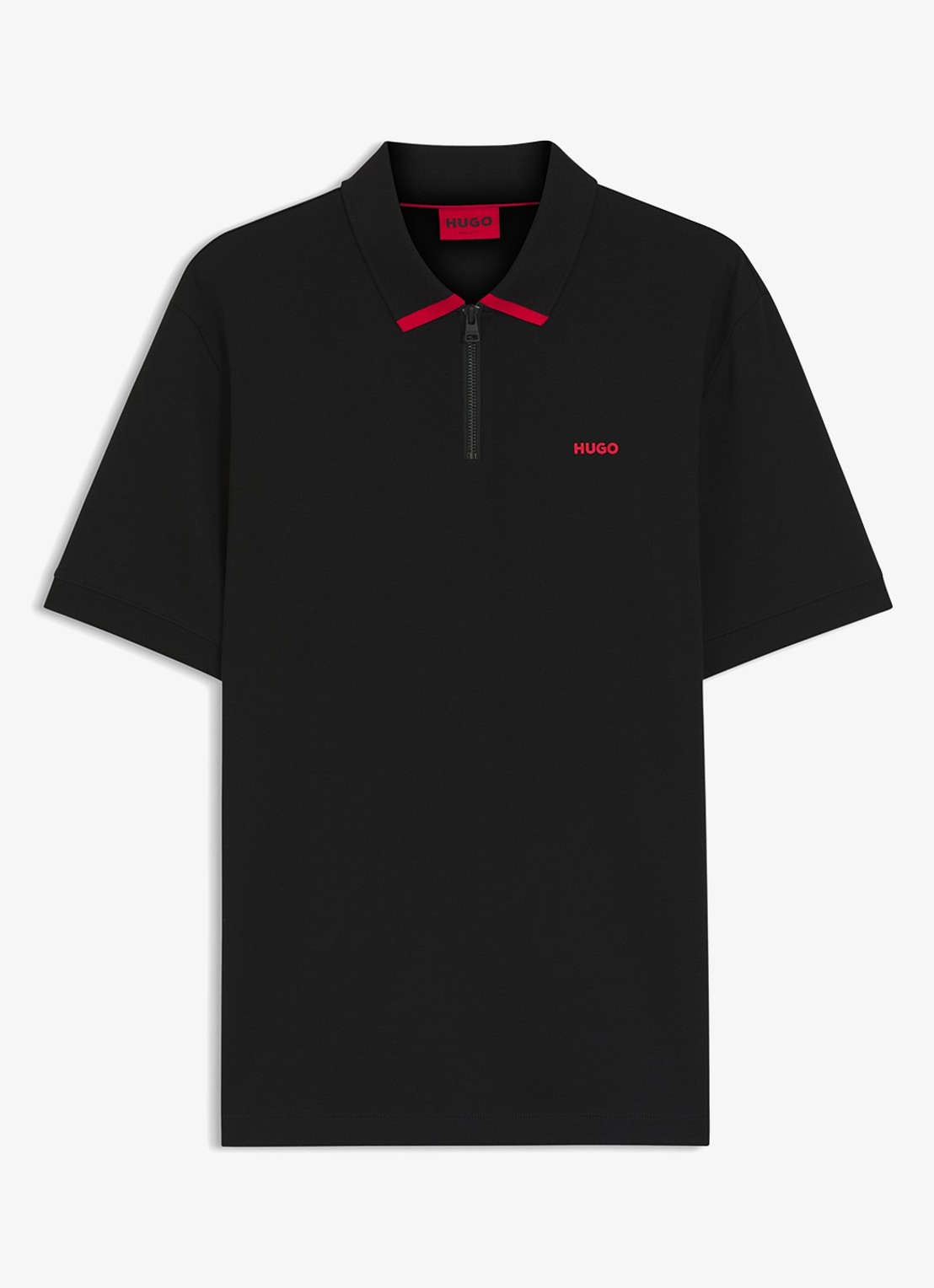 HUGO Polo van katoenpiqué met contrastlogo - voorkant black-002 / zwart