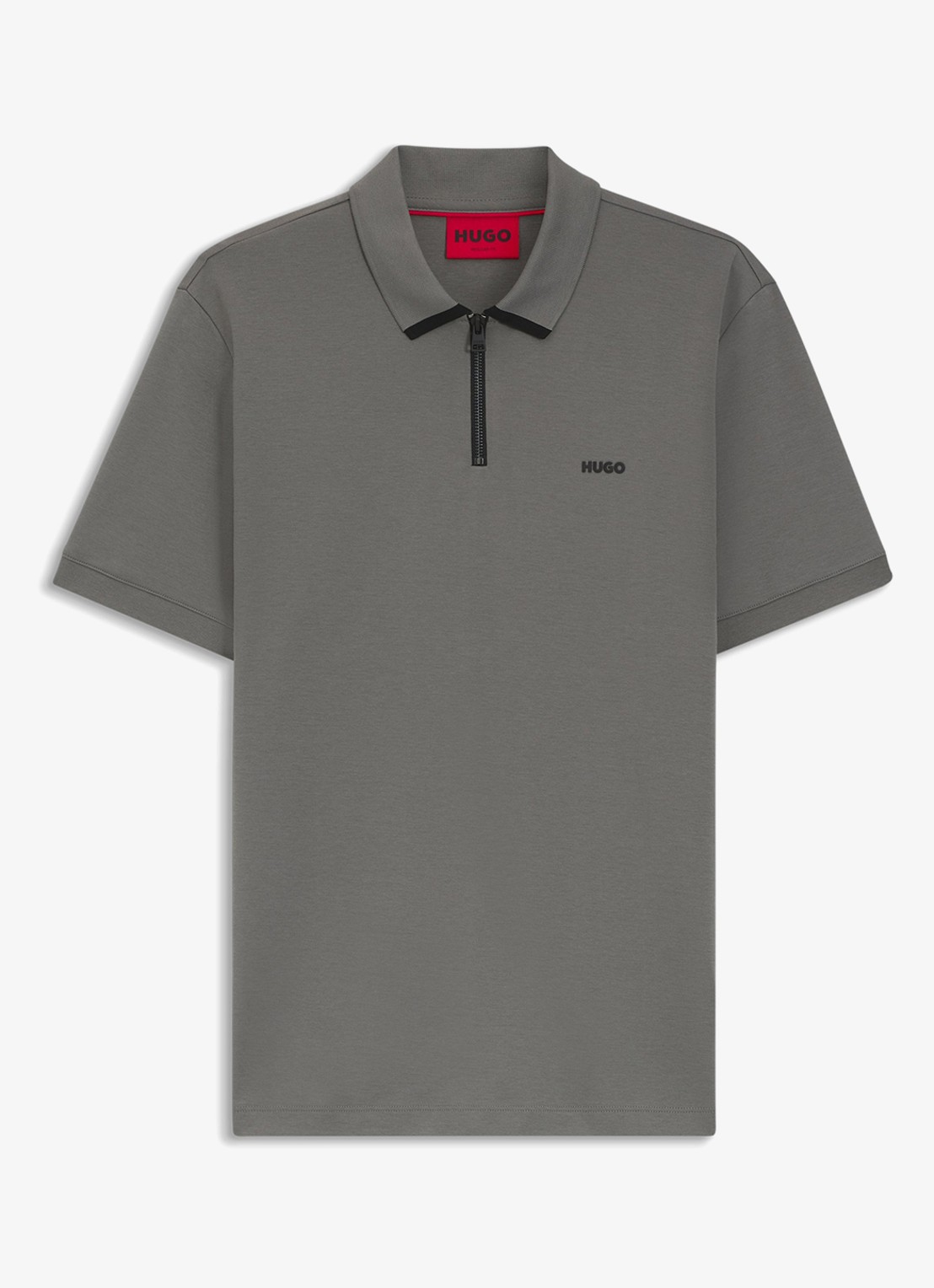 HUGO Polo van katoenpiqué met contrastlogo - voorkant dark grey-025 / grijs