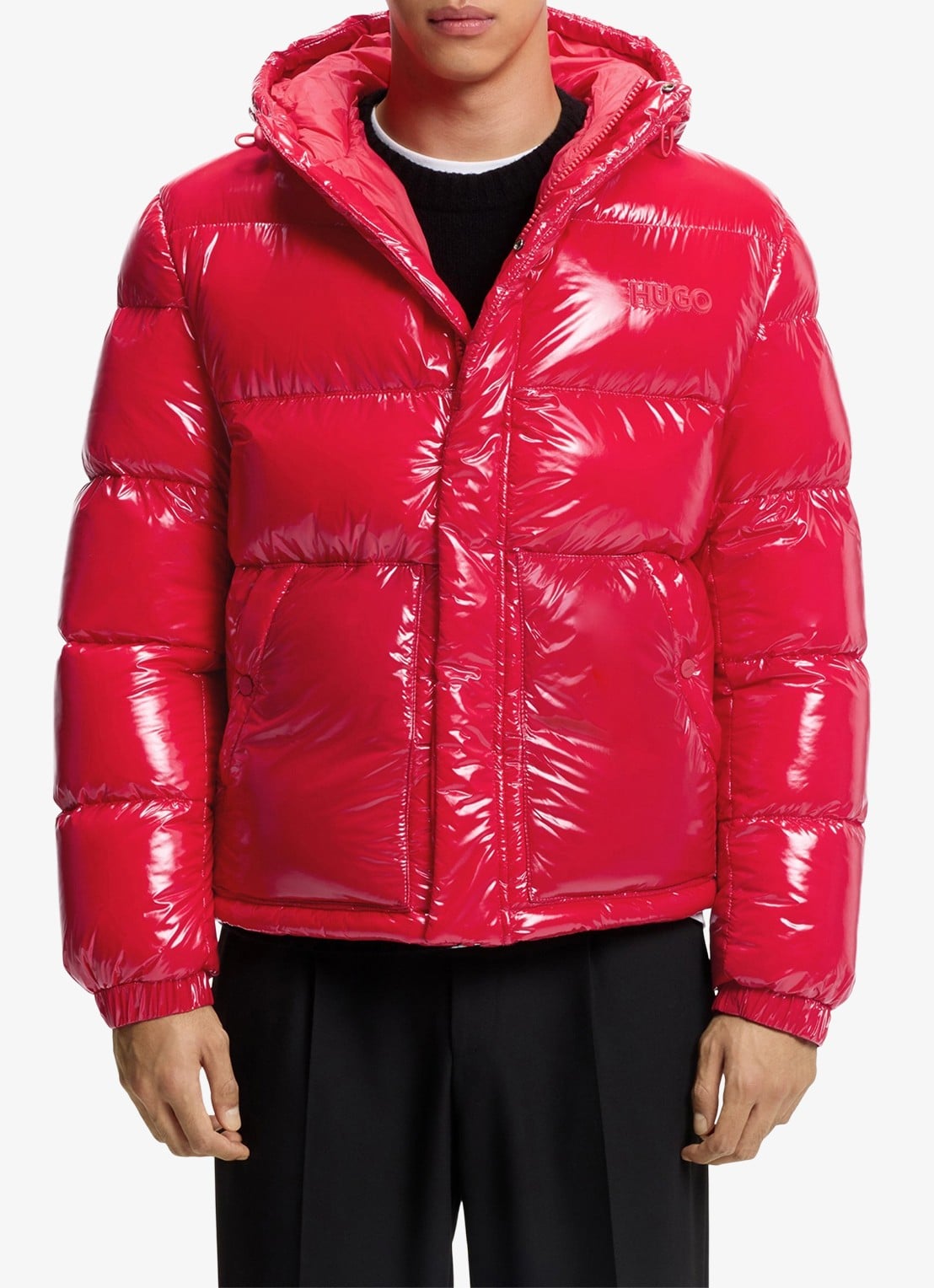 HUGO Puffer jack met glanzende finish - detail oudroze